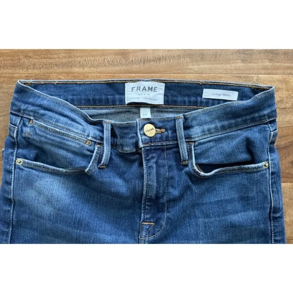 Frame Le High Skinny Distress Raw Step Hem Jeans in Woodbine Way- Size 26 - Picture 3 of 7